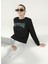 Bisiklet Yaka Baskılı Siyah Kadın Sweatshirt Monısa 2