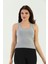 Gri Melanj Çapraz Askılı Slim Fit Ribana Kadın Atlet 4