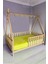Çatılı Unisex Montessori Bebek ve Çocuk Karyolası Doğal Ahşap Yatak 1