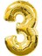 3 Yaş Rakam Folyo Balon 100 cm 40 Inç -Gold(Altın) Renk Folyo Balon 1