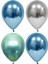 50 Adet Gümüş Mavi Yeşil Krom Balon (Aynalı Balon)+5 Metre Balon Zinciri 1