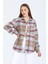 Kadın Bej Oversize Tek Cepli Kareli Pamuklu Kalın Kumaş Oduncu Ceket Gömlek 3