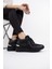 Siyah Fileli Dolgu Topuklu Sneaker Bağcıklı Spor Ayakkabı - Pily 1