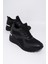 Siyah Fileli Dolgu Topuklu Sneaker Bağcıklı Spor Ayakkabı - Pily 4