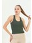 Haki Çapraz Askılı Slim Fit Ribana Kadın Atlet 1