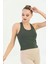 Haki Çapraz Askılı Slim Fit Ribana Kadın Atlet 4