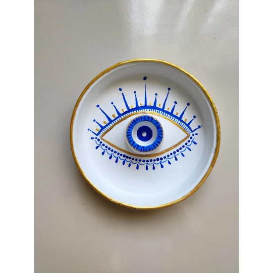 Solman El Çizimi Göz Desen Mavi Altın Detaylı Nazar Boncuğu Palo Santo ve Evil Eye Beyaz Spiritüel Meditasyon Tütsülük