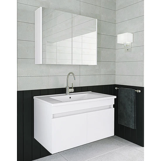 Alfa Banyo Viola Beyaz 80 Cm Mdf-Hazır Kurulu-Aynalı Banyo Dolabı-Lavabolu Banyo Dolabı