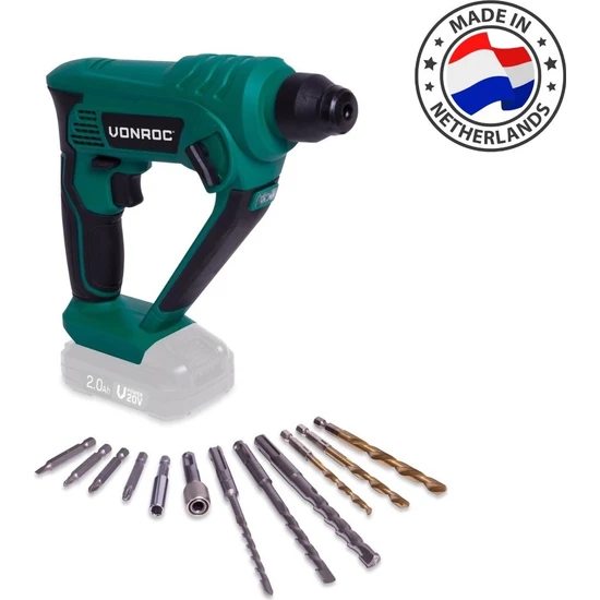 Vonroc Akülü Kırıcı-Delici – Vpower 20V – (Aküsüz) – 1.3 Joule – Sds-Plus – Dahil. Aksesuarlar