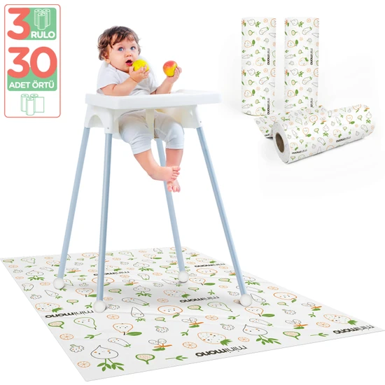 Minimono Mama Sandalyesi Altı ve Aktivite Örtüsü -Kullan At Ek Gıda Örtüsü - 100x120 cm - 3'lü Paket 30 Adet