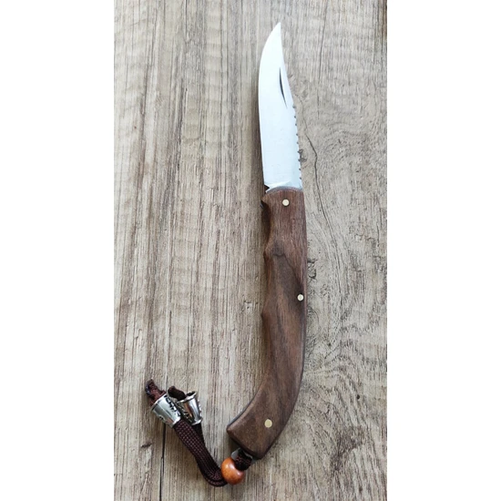 Hisar Bıçak Yaylı Püsküllü Çakı İsim Yazdırılabilir Kamp Bıçağı Ahşap Saplı Outdoor Ekipman