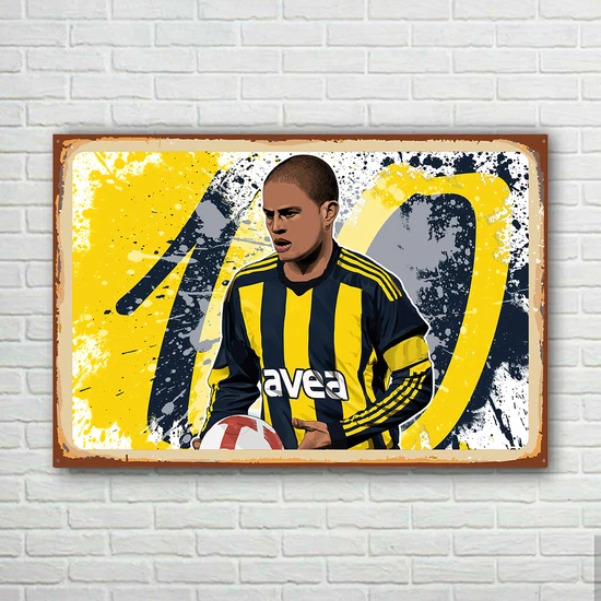 Trend Poster Alex De Souza Sarı Lacivert  Retro Ahşap Poster