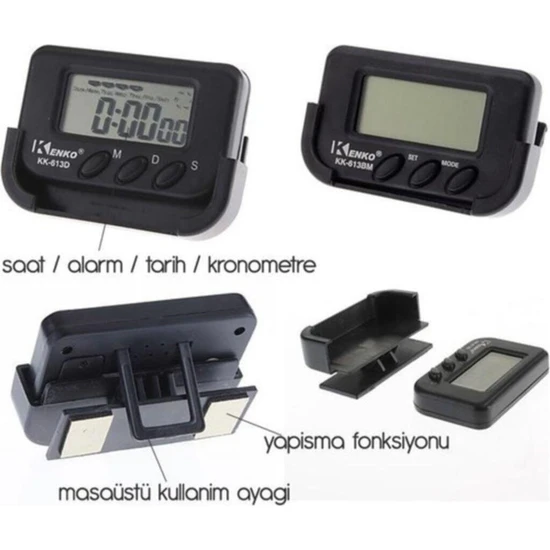 Mastercar Motorsiklet Için Pilli ve Kendinden Yapışkanlı Mini Dijital Saat Alarm Tarih Kronometre