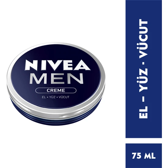 NIVEA Men Creme Erkek Bakım Kremi 75ml,El, Yüz ve Vücut Nemlendirici Krem, Hızlı Emilir, Yapışkan His Bırakmaz