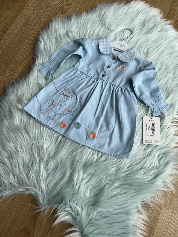 Tongs Baby Kız Bebek Mavi Pamuk Elbise Kedi Işlemeli Bebek Fiyatı