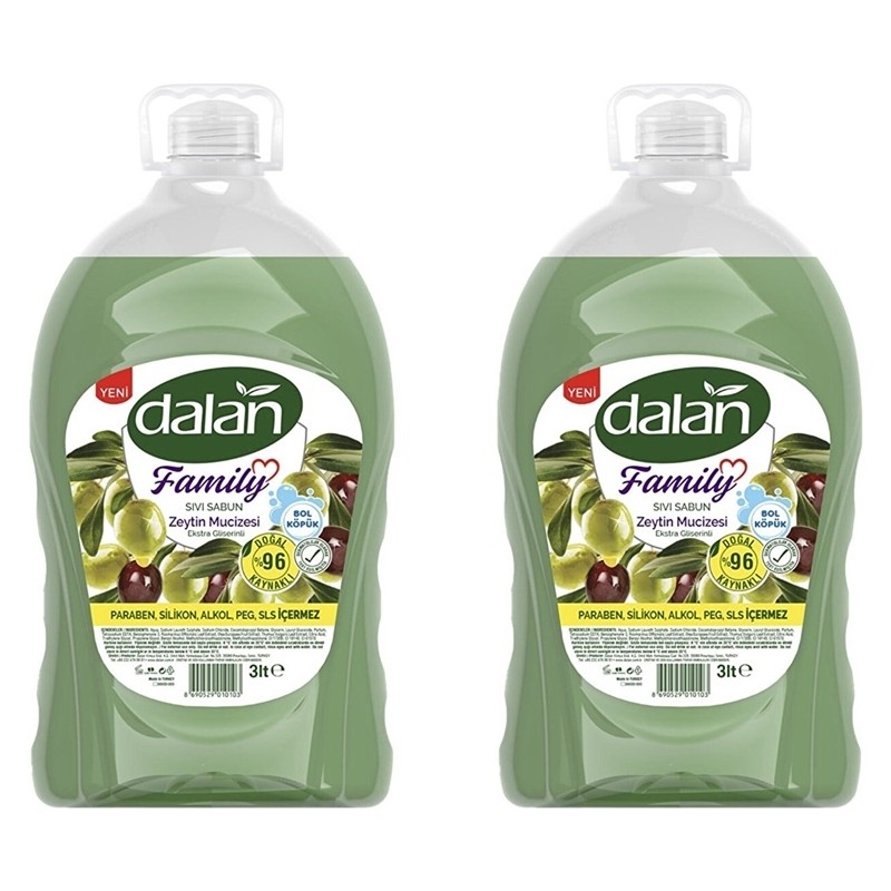 Dalan Family Sıvı Sabun Zeytin Mucizesi 3 Lt x 2 Adet Paraben ve Alkol İçermez