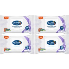 Activex Islak Havlu Mendil Hassas 50 Yaprak 4 Lü Set (200 Yaprak) Plastik Kapaklı