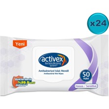 Activex Islak Havlu Mendil Hassas 50 Yaprak 24 Lü Set (1200 Yaprak) Plastik Kapaklı