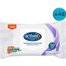 Activex Islak Havlu Mendil Hassas 50 Yaprak 48 Li Set (2400 Yaprak) Plastik Kapaklı