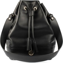 Pirci Maxi Büzgülü Deri Kadın Omuz Çantası Siyah