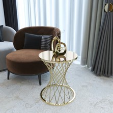 Tekli Hasır Yan Sehpa, Gold Ayak Bronz Ayna