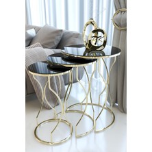 Rüya 3lü Zigon Sehpa Gold Ayak Siyah Cam