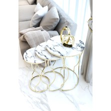 Rüya 3lü Zigon Sehpa Gold Ayak, Mermer Desenli Kırılmaz Cam