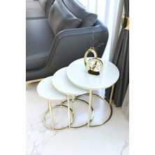 Ceylin 3lü Zigon Sehpa Gold Ayak Beyaz Cam