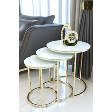 Ceylin 3lü Zigon Sehpa Gold Ayak Beyaz Cam