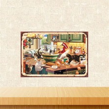 Printhome Ahşap Vintage Tablo Aşçı Kediler Ahşap Mdf 25 x 35 cm