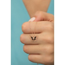 Nereze 925 Ayar Gümüş Siyah Zirkon Taşlı Kelebek Kolye