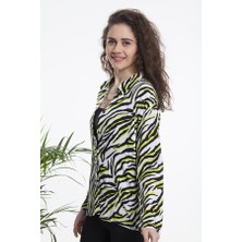 Siyah Beyaz Neon Renkli Uzun Kollu Zebra Desenli Gömlek
