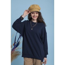Lacivert Bisiklet Yaka Sweatshirt