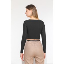 Siyah Fitilli Crop Body