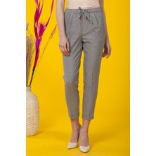 Gri Beli Bağlamalı Dar Paça Pantolon