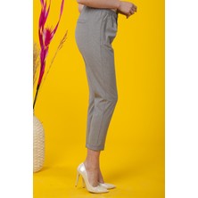 Gri Beli Bağlamalı Dar Paça Pantolon