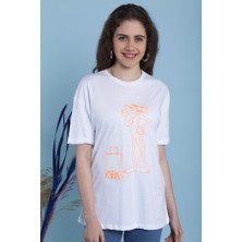 Beyaz Pembe Panter Nakışlı Tshirt