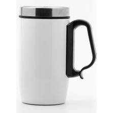 Thermohis Çift Katman Kauçuk Taban 250ML Beyaz Kulplu Paslanmaz Çelik Küçük Termos Bardak Mug Kupa Çay Kahve Termosu