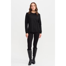 Desen Triko Kadın Basic Sıfır Yaka Kazak Siyah