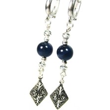 Lilah Gümüş Tr Gümüş Koyu Mavi Kehibar Kadın Küpe