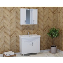 Siyam Çizgi 80 Cm Banyo Dolabı ve Etajerli Lavabo 80 Cm