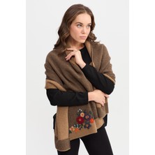 Desen Triko Kadın Çiçek Işlemeli Triko Şal V.camel