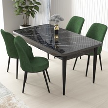Canisa Concept Nil Serisi, Siyah Mermer Desen Masa 70X110 Sabit Yemek Masası Takımı,  4 Sandalye