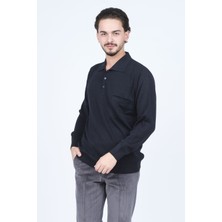 Ateş Triko Erkek Polo Yaka Cep Detaylı Yün Kazak 6091023 Lacivert