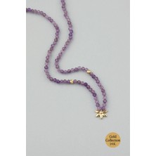 So CHIC Çiçek Figürlü Ametist Taşlı 14 Ayar Altın Kolye