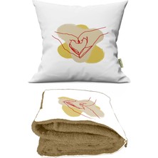 Caisya Home Çizgi Kalp Desenli Opsiyonel Battaniyeli Yastık 38 x 38 cm