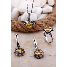 Sümer Telkari Topaz Taşlı Gümüş Set 2571