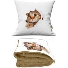 Caisya Home Sevimli Kedi Desenli Opsiyonel Battaniyeli Yastık Dekoratif Kırlent 38 x 38 cm