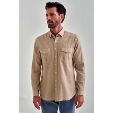 Bisse Regular Fit Bej Paşa Yaka Uzun Kollu Spor Erkek Gömlek GM22Y221043_D07