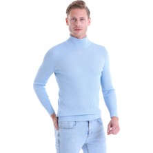 Hatemoğlu Mavi Regular Fit Düz Balıkçı Yaka Klasik Yün Triko Kazak